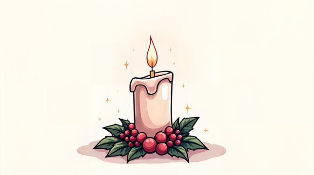 Adorable and Stylish Christmas Candle Doodle with Pastel Colors and Bold Outline in Flat Art Style