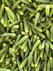 Fototapeta premium Photo of green okra on the market, Cyprus