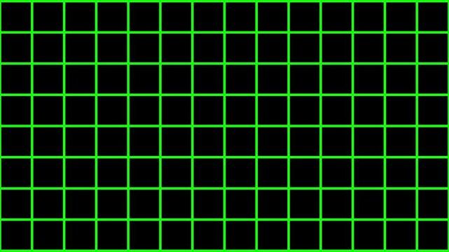 Seamless green grid move from right to left.  Vertical and horizontal lines moving from right to left, suitable for health or technology themed backgrounds.