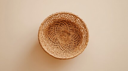 Intricately Woven Round Basket with Open Weave Design on Neutral Background Perfect for Craft or Storage Use in Home Decor and Interior Styling