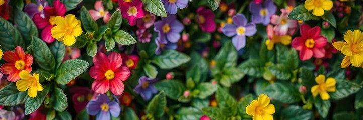 Colorful spring flowers blooming on a textured paper background, background, foliage, close-up