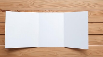 Naklejka premium Mockup of trifold brochure displayed on wooden table with white background, mockup, background, advertising