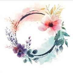 asymmetric circular floral logo flowers pastel colors watercolor white background