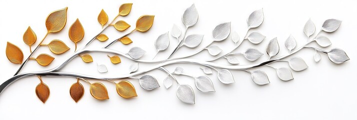 decorative modern silver and gold tree isolated on a white background 