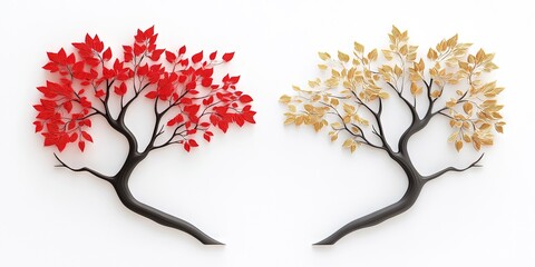 decorative modern red and gold tree isolated on a white background 