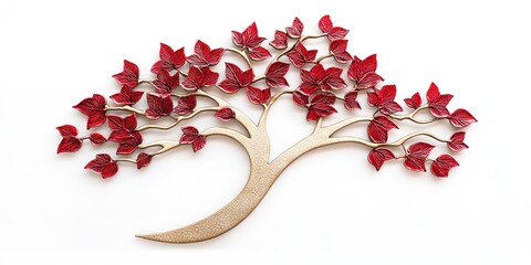 decorative modern red and gold tree isolated on a white background 