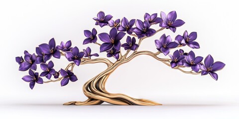 decorative modern purple and gold tree isolated on a white background