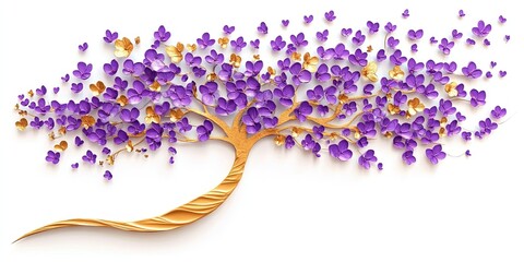 decorative modern purple and gold tree isolated on a white background