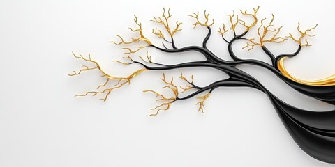 decorative modern black and gold tree isolated on a white background