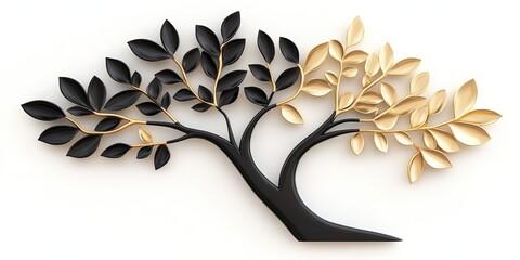 decorative modern black and gold tree isolated on a white background