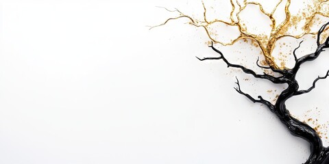 decorative modern black and gold tree isolated on a white background