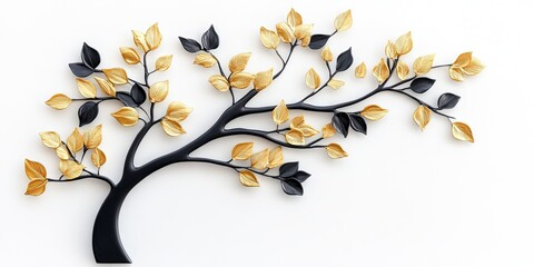 decorative modern black and gold tree isolated on a white background