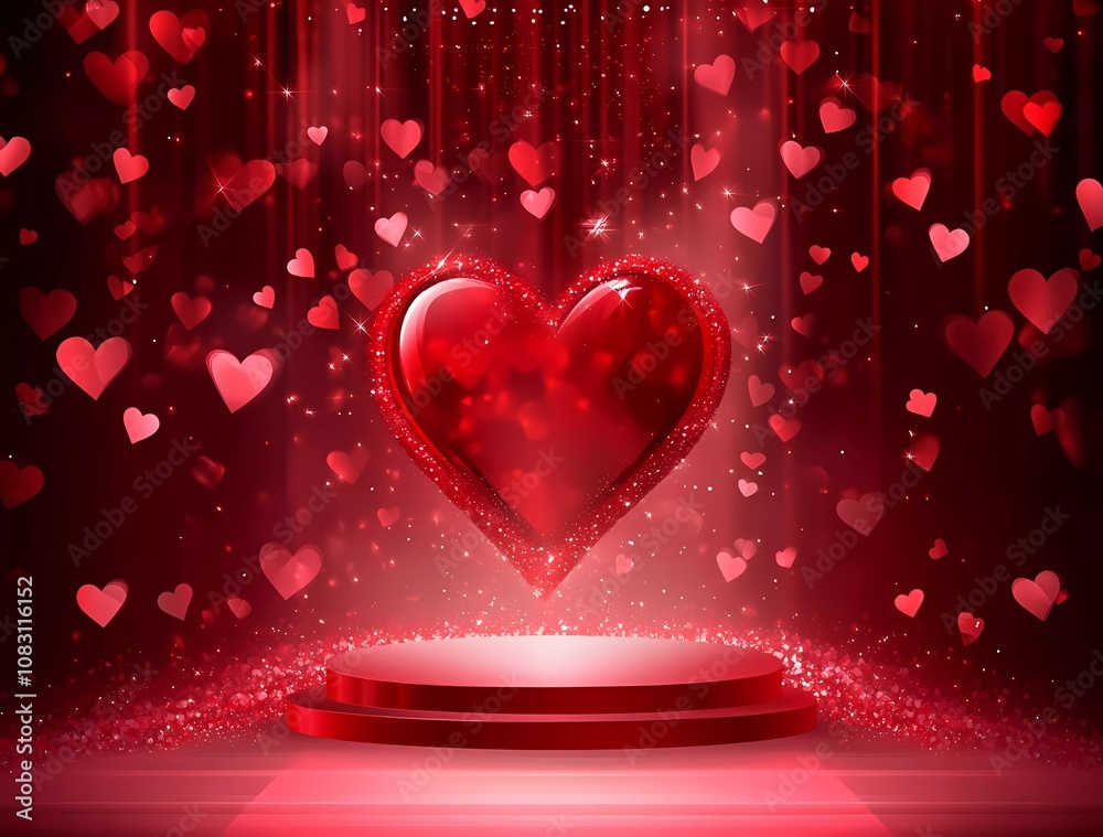 Fototapete vector background with a podium and heart shape for valentine's day, a mockup design template for pr