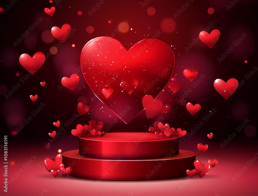 Fototapete vector background with a podium and heart shape for valentine's day, a mockup design template for pr