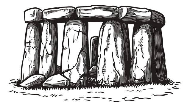 stone henge engraving black and white outline