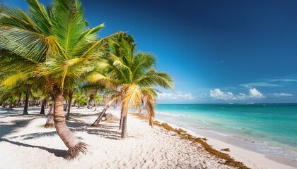 Obraz premium Tropical Beach Paradise with Palm Trees and Clear Blue Sky