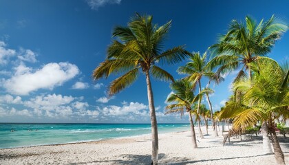 Obraz premium Tropical Beach Paradise with Palm Trees and Clear Blue Sky