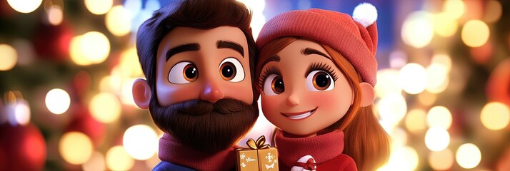 Obraz premium 3D animation couple christmas shopping