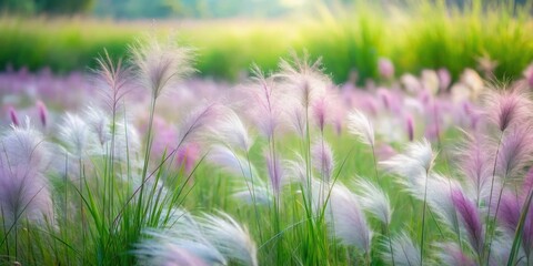 Feathery Seed Heads of Wildflowers Sway Gently in the Breeze, Creating a Serene and Tranquil Atmosphere