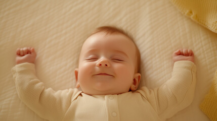 Baby Relaxing on Bedspread in Serene Cozy Environment