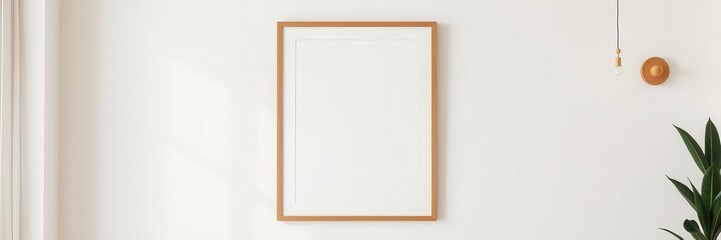 Obraz premium Mockup of a poster hanging on clips in a modern, minimalist home setting, hanging, interior