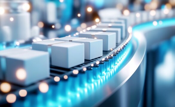 Automated systems transport packages efficiently on a modern conveyor belt in a high-tech environment with streamlined operations to enhance productivity