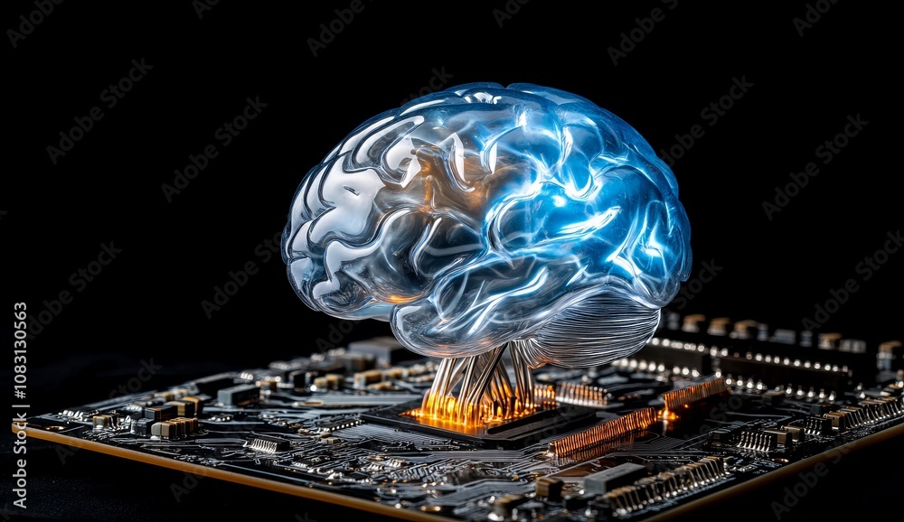 Poster innovative technology merges with brain-like intelligence, revolutionizing data processing and cogni