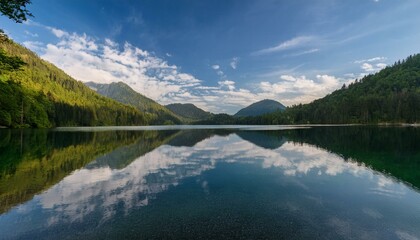Fototapeta premium Capture the stunning reflections of mountains on the lake. 