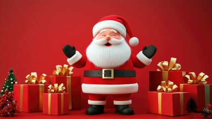 Christmas and Santa Claus and gifts flat design front view