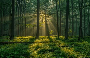 Obraz premium Sunlit Forest Morning