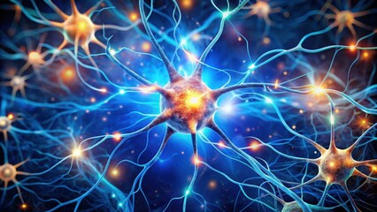 A complex network of glowing neurons, with their intricate dendrites and axons, connecting and communicating in a symphony of electrical impulses.
