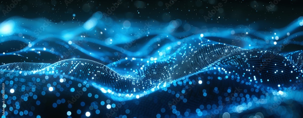 Aufkleber blue glowing digital waves and dots abstract background for futuristic design