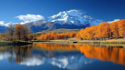 Autumnal Serenity: Majestic Mountain Reflected in a Tranquil Lake