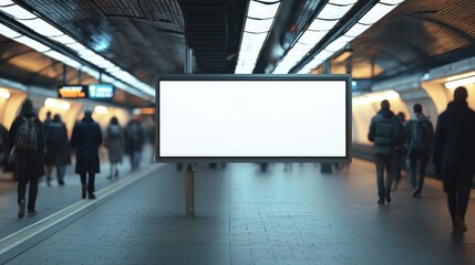 Mockup Blank White Billboard in Busy Subway Corridor Perfect for Dynamic Branding Campaigns