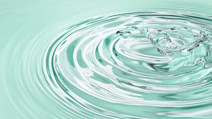 Calm Water Surface with Gentle Ripples and Splash Effect, Evoking Serenity and Tranquility in a Soft Mint Green Background Ideal for Natural and Relaxation Themes