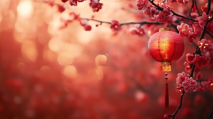 Obraz premium A red lantern hangs from a tree branch