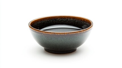 Elegant Black Ceramic Bowl with Glossy Finish and Rich Brown Rim Perfect for Serving Sauces or Dishes in Contemporary and Traditional Settings