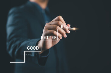Good to better to best improvement concept. A hand draws steps 