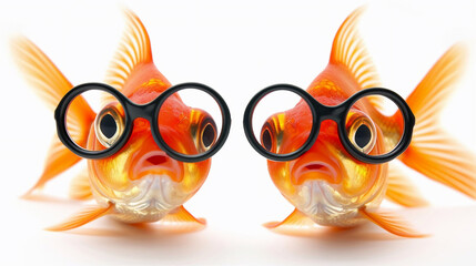 Fototapeta premium Funny photo two goldfish with glasses