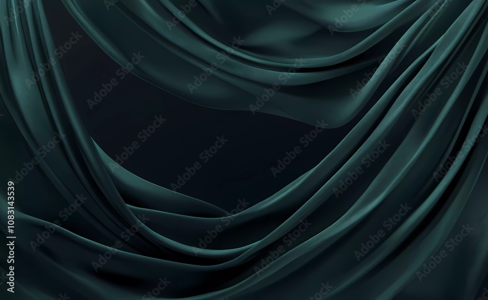 Fototapete luxurious green silk background with a large empty space for text or product presentation, in a dark