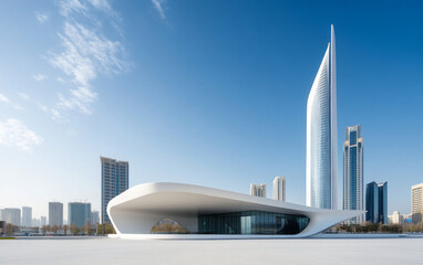 Naklejka premium Highly developed futuristic technological cityscape 