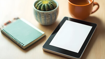 Blank Screen Ebook Reader on a Cozy Workspace Surface