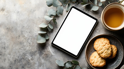 Blank Digital Ebook Reader Device on a Stylish Table Setting