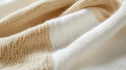 Soft and Cozy Knit Fabric in Beige and Cream Colors Perfect for Textures in Fashion and Home Decor, Ideal for Warmth and Comfort in Winter Season