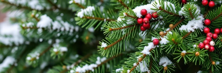 Green Christmas pine tree branch with vibrant and lush needles, perfect for holiday decorations, holiday, winter, conifer