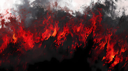 Dante's inferno-inspired scene with raging fire, lava flows, and dark smoke, illustrating the concept of hell. Inferno. Illustration