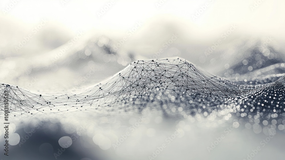 Poster internet concept, showcasing an array of luminous dots and lines forming a complex web on a pristine