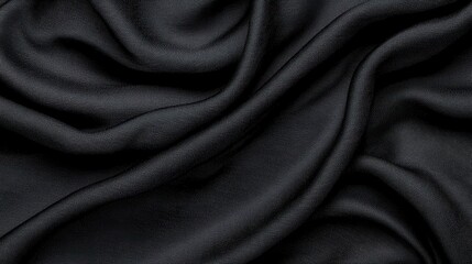 Obraz premium Closeup view of dark textured fabric with shiny fibers, showcasing intricate wavy patterns in textile design.