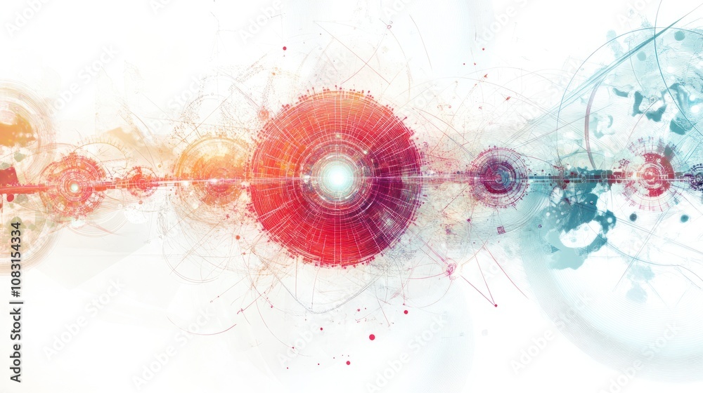 Poster computing with intricate geometric patterns and luminous nodes, symbolizing data transmission throug