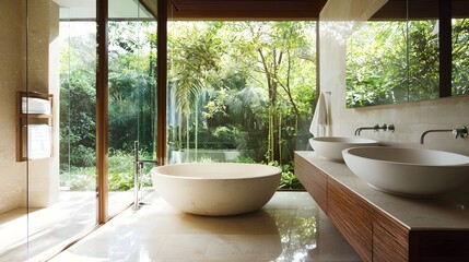 Fototapeta premium Modern Minimalist Bathroom with Natural Light